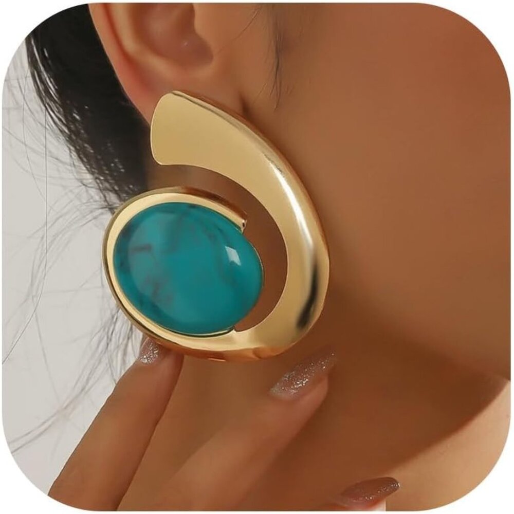 Statement Earrings for Women Chunky Oval Dangle Jewelry Retro Geometric Accessor